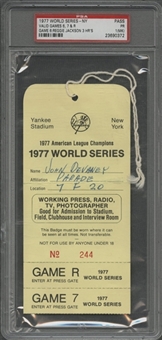1977 World Series Press Pass Game 6- Reggie Jackson 3 HR Game (PSA)